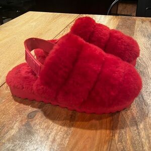 UGG Red Fluffy Slide Slippers